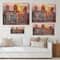 Designart - Street Scene In Old Town With Colorful Buildings - Mid-Century Modern Print on Natural Pine Wood